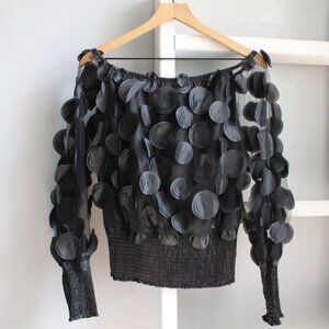 Chichme Black Long Sleeve Mesh Off Shoulder Sheer Blouse Top Size Large
